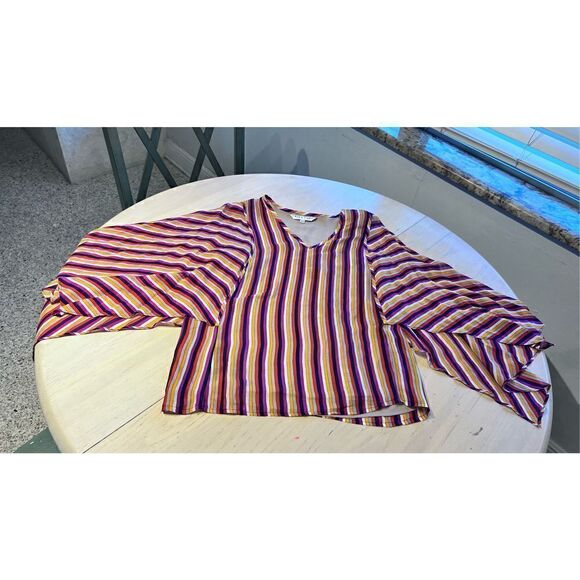 TRINA TURK LA PAZ V NECK TOP IN SAN JOAQUIN STRIPE BLOUSE WOMENS SZ XS - Picture 2 of 11